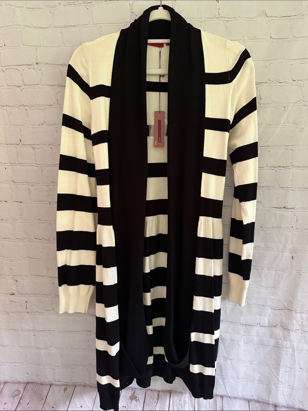 Red NWT Black and White Striped Open-Front Women’s Cardigan